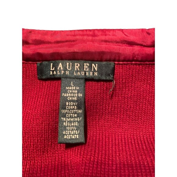 VTG LRL Sweater Blazer Red Military-Style Velvet Collar Gold Buttons L Preppy - Picture 4 of 14